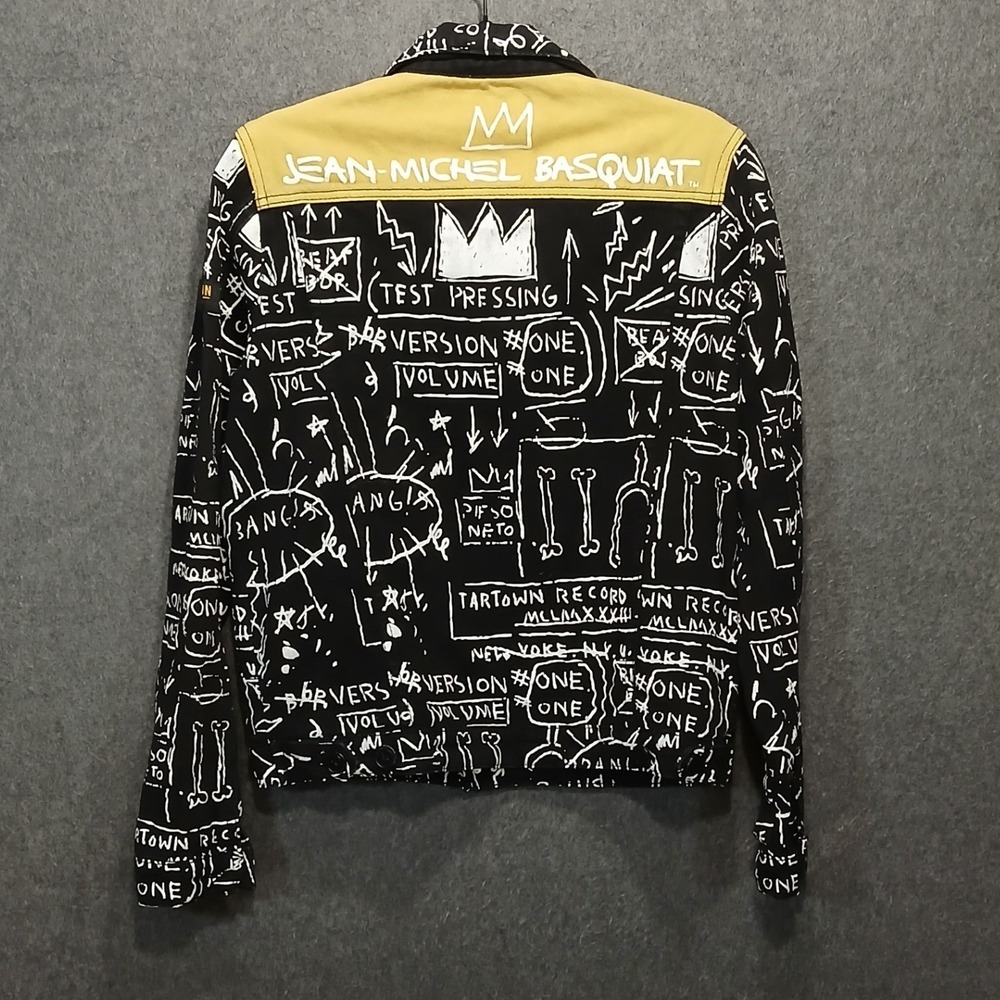 Reason x Basquiat M Demin Graphic Print Jacket 100% Cotton Art Biker Streetwear